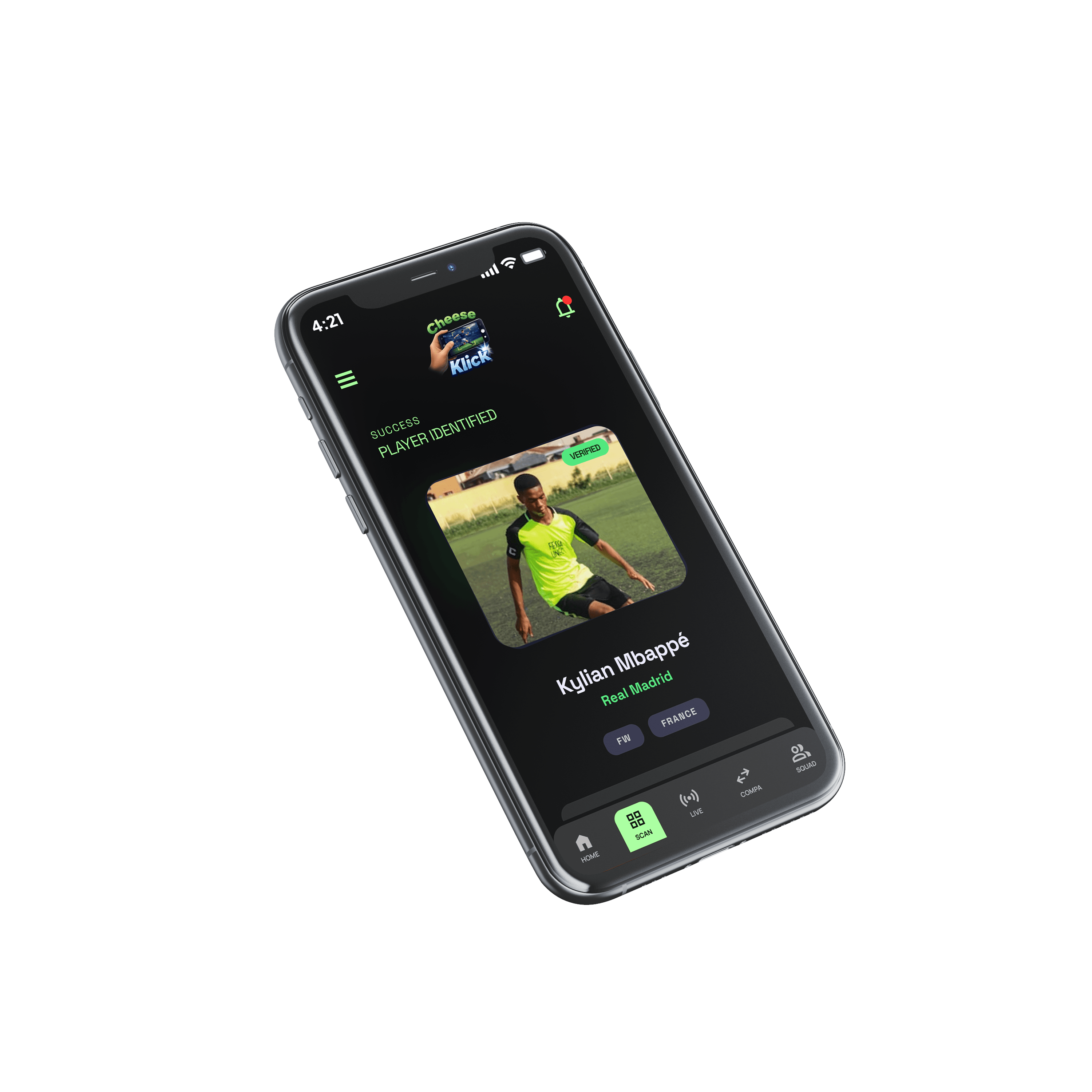 Player identified in the Cheese Klick app